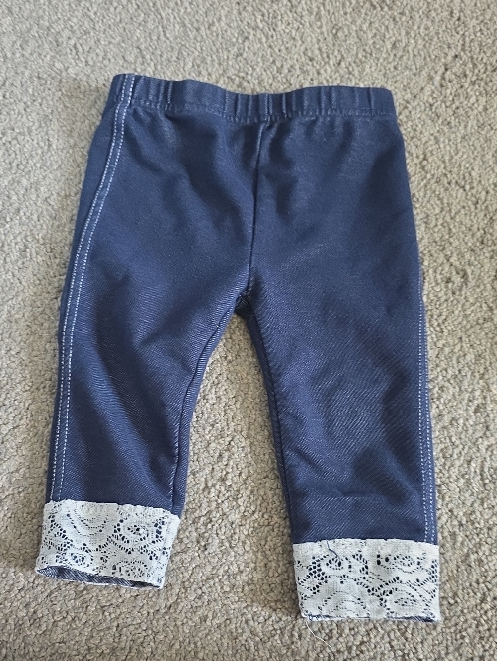 Baby Essentials Navy Leggings with Cream Lace Cuffs